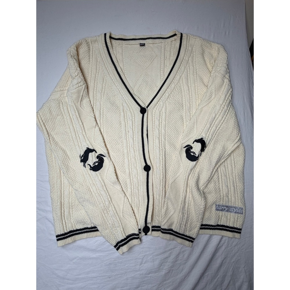 Emacity Threads Harry Styles Rabbit Cable Knit Cardigan Cream Black 3XL/4XL